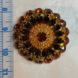 Vintage Large Gold Topaz Rhinestones Brooch